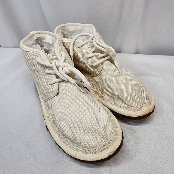 UGG Neumel Natural Canvas Ankle Boots Off White Women's 10 aged soles - Picture 1 of 10